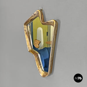 Golden wall mirror with abstract curved structure, 1940s