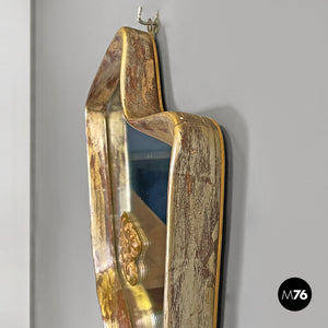 Golden wall mirror with abstract curved structure, 1940s