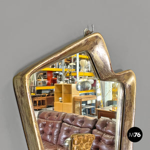 Golden wall mirror with abstract curved structure, 1940s