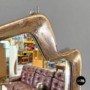 Golden wall mirror with abstract curved structure, 1940s