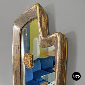 Golden wall mirror with abstract curved structure, 1940s