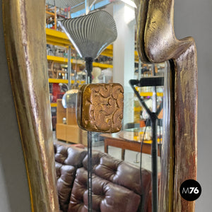 Golden wall mirror with abstract curved structure, 1940s