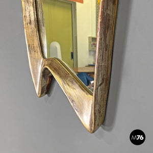 Golden wall mirror with abstract curved structure, 1940s