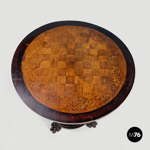 Wooden coffee table with chessboard decorations, early 1900s