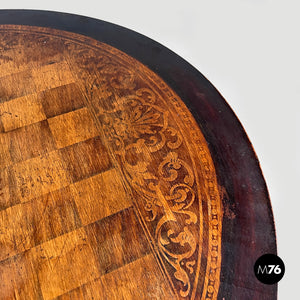 Wooden coffee table with chessboard decorations, early 1900s