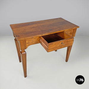 Wooden desk with drawer and decorated legs, late 1800s