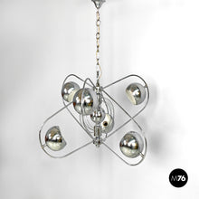 Load image into Gallery viewer, Atom shaped ceiling lamp in chromed metal, 1970s
