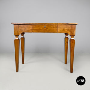 Wooden desk with drawer and decorated legs, late 1800s