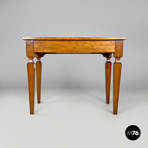 Wooden desk with drawer and decorated legs, late 1800s