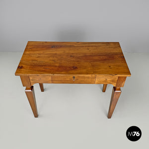 Wooden desk with drawer and decorated legs, late 1800s