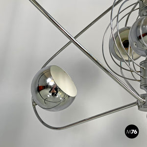 Atom shaped ceiling lamp in chromed metal, 1970s