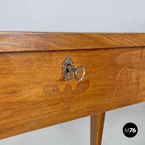 Wooden desk with drawer and decorated legs, late 1800s