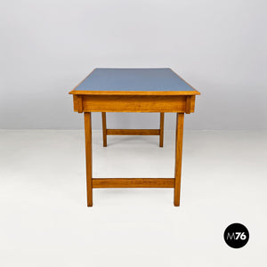 LIght blue laminate and solid wood desk, with drawer, 1960s