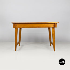 LIght blue laminate and solid wood desk, with drawer, 1960s