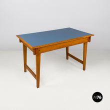 Load image into Gallery viewer, LIght blue laminate and solid wood desk, with drawer, 1960s
