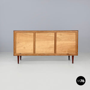 Wooden sideboard with brass handles, 1960s