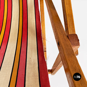 Mini wooden and colored fabric deckchair, 1950s