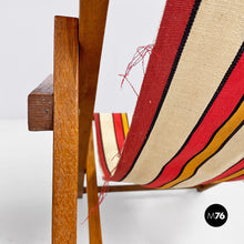 将图片加载到图库查看器，Mini wooden and colored fabric deckchair, 1950s
