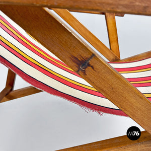 Mini wooden and colored fabric deckchair, 1950s