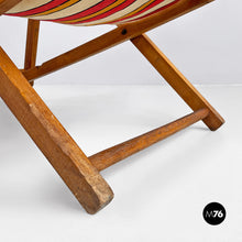 将图片加载到图库查看器，Mini wooden and colored fabric deckchair, 1950s
