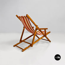 将图片加载到图库查看器，Mini wooden and colored fabric deckchair, 1950s
