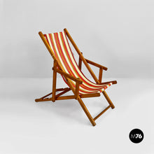 将图片加载到图库查看器，Mini wooden and colored fabric deckchair, 1950s
