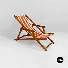 将图片加载到图库查看器，Mini wooden and colored fabric deckchair, 1950s
