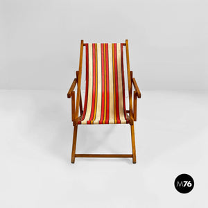 Mini wooden and colored fabric deckchair, 1950s