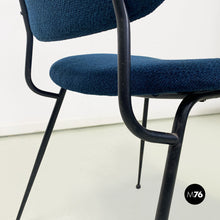 Load image into Gallery viewer, Black metal, blue fabric and beech wood chair with armrests, 1960s
