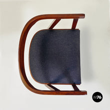 Load image into Gallery viewer, Wood and dark grey fabric chair with armrests, 1960s
