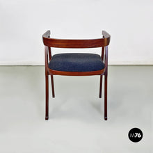 Load image into Gallery viewer, Wood and dark grey fabric chair with armrests, 1960s

