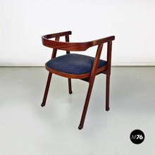 Load image into Gallery viewer, Wood and dark grey fabric chair with armrests, 1960s
