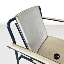 Load image into Gallery viewer, White leather and black metal folding chair, 1980s

