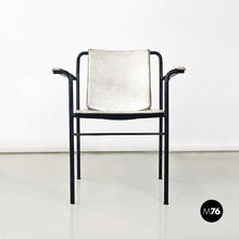 Load image into Gallery viewer, White leather and black metal folding chair, 1980s
