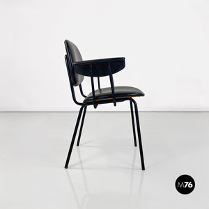 Black leather and metal chair, 1960s