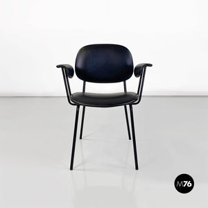 Black leather and metal chair, 1960s