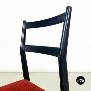 Black wood and red fabric Leggera chair by Gio Ponti for Cassina, 1951