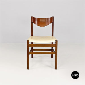 Wooden chair with leather seat, 1960s