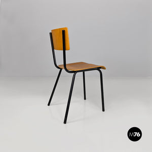 Beech and black metal school chair, 1960s