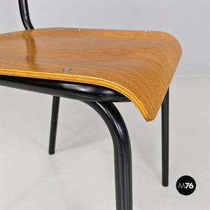 Beech and black metal school chair, 1960s