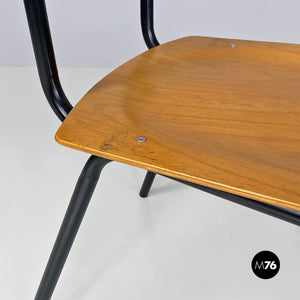 Beech and black metal school chair, 1960s