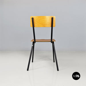 Beech and black metal school chair, 1960s