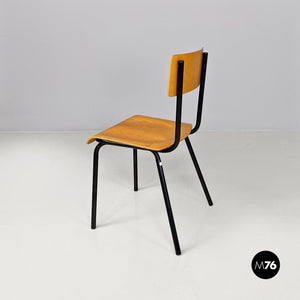 Beech and black metal school chair, 1960s