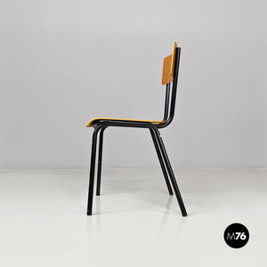 Beech and black metal school chair, 1960s