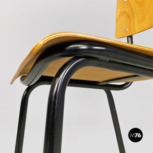 Beech wood and black metal school chairs, 1960s