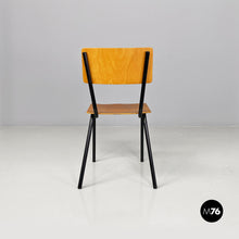 将图片加载到图库查看器，Beech wood and black metal school chairs, 1960s
