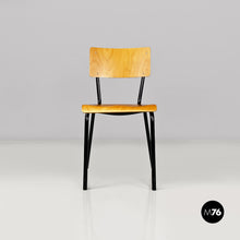 将图片加载到图库查看器，Beech wood and black metal school chairs, 1960s
