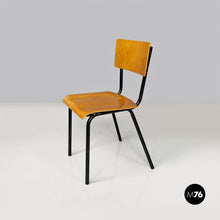 将图片加载到图库查看器，Beech wood and black metal school chairs, 1960s
