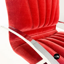 Charger l&#39;image dans la galerie, Brick red velvet and chromed metal chairs, 1970s
