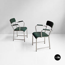 画像をギャラリービューアに読み込む, Metal and faux leather chairs by Maltoni Carlo Arredi Metallici, 1930s
